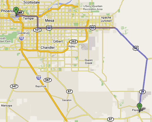 Location Map-Arizona Florence Blue Mist Motel accommodations near Phoenix Tucson motel catering prisoner's families